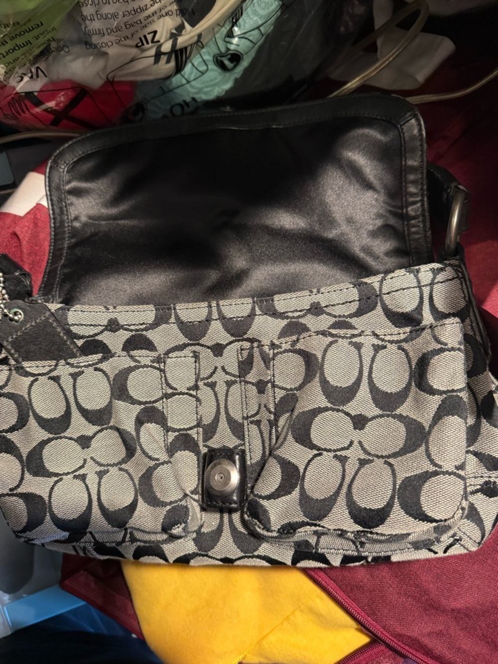 Coach Black and Gray Signature Buckle Shoulder Bag - Picture 8 of 8